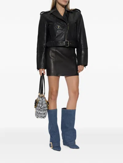 Balmain Collared Long-sleeved Leather Jacket In Black