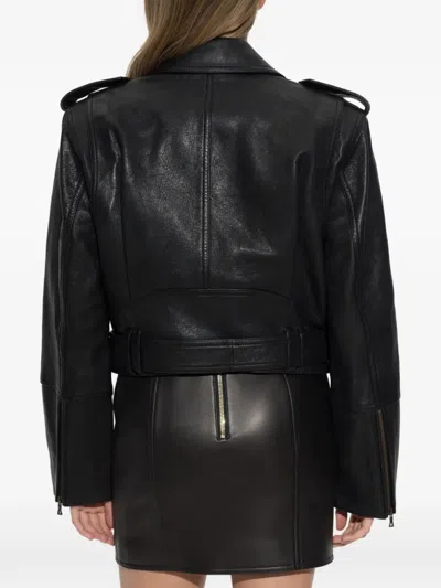 Balmain Collared Long-sleeved Leather Jacket In Black