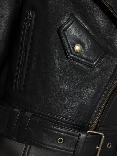 Balmain Collared Long-sleeved Leather Jacket In Black