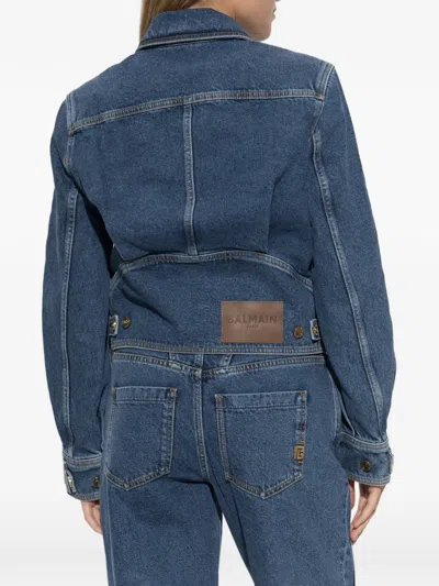 Balmain Logo-button Denim Jacket In Blue