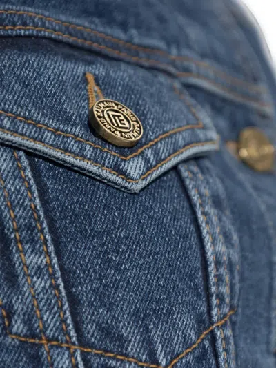 Balmain Logo-button Denim Jacket In Blue