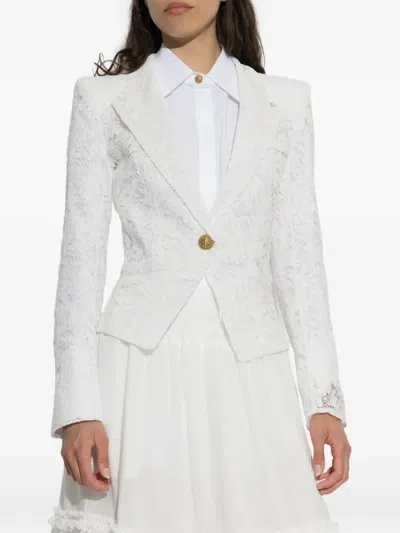 Balmain Lace-patterned Buttoned Blazer In White