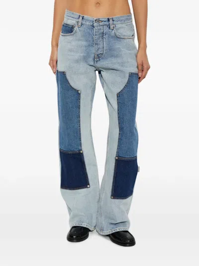 Off-white Patchwork Straight-leg Jeans In Blue