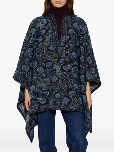 Etro Floral Pattern Shawl In Blue