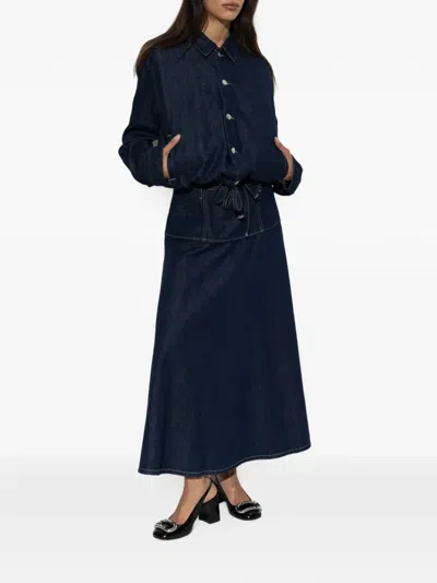 Samsoe & Samsoe Satilly Drawstring-fastening Midi Skirt In Blue