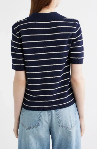 Frame The Stripe Polo Top In Navy Multi