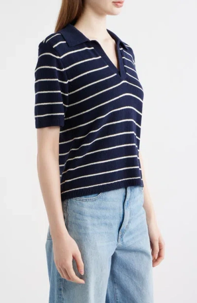 Frame The Stripe Polo Top In Navy Multi