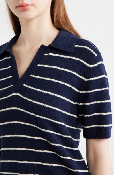 Frame The Stripe Polo Top In Navy Multi