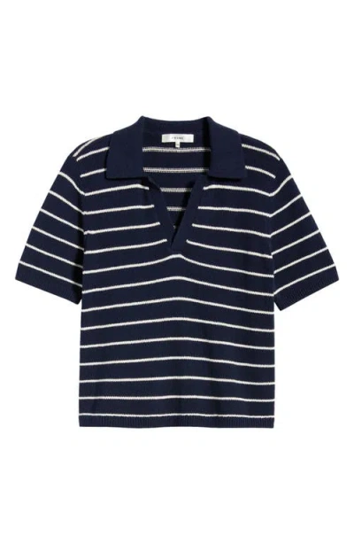 Frame The Stripe Polo Top In Navy Multi