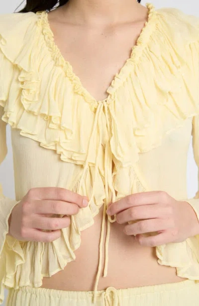 Muse Assembly Ruffle Tie Front Top In White