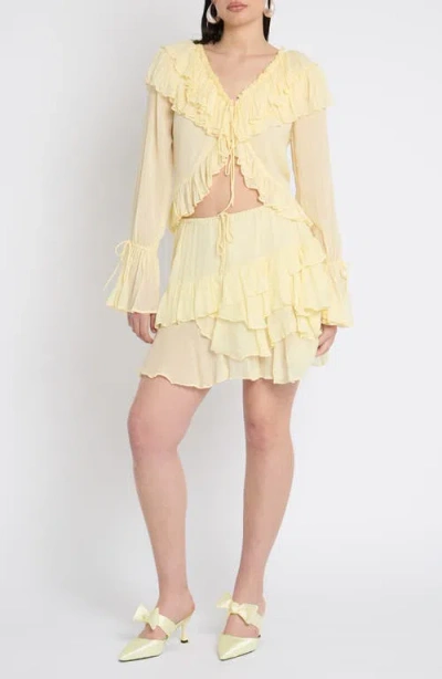 Muse Assembly Ruffle Tie Front Top In White