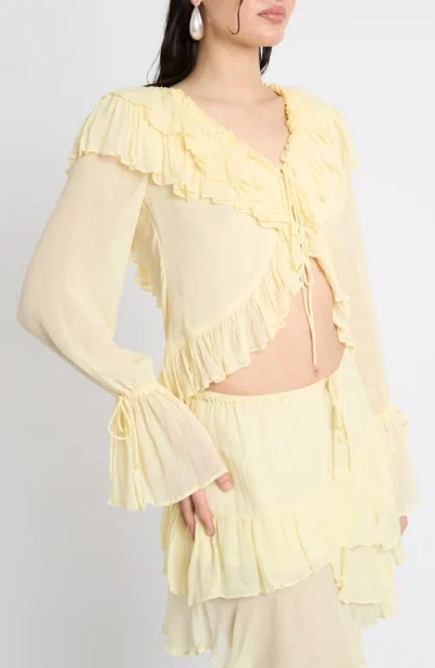 Muse Assembly Ruffle Tie Front Top In White