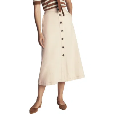 Boden Button Front Denim Midi Skirt In Neutral