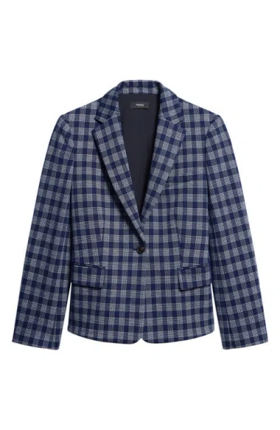 Theory Plaid One-button Blazer In Blue