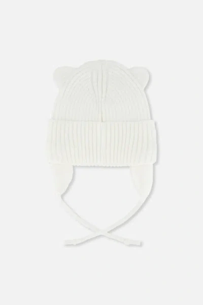 Deux Par Deux Knit Bear Ears Tie Strings Hat In White