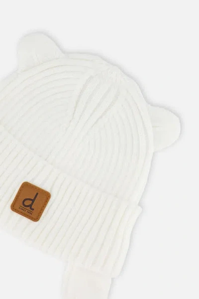 Deux Par Deux Knit Bear Ears Tie Strings Hat In White