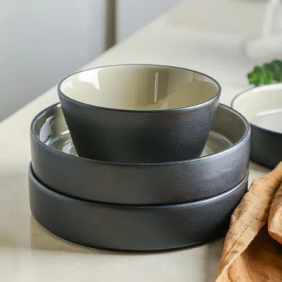Stone Lain Elica Stoneware 24-piece Dinnerware Set In Black