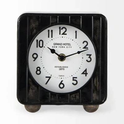 Mercana Karl Rustic Iron Rounded Square Table Clock In Black