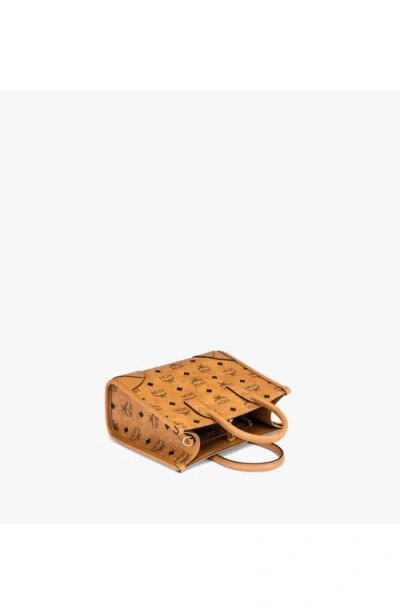 Mcm Structured Monogram Print Tote Bag In Cognac
