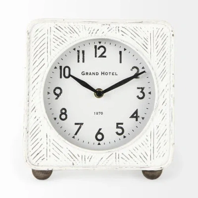 Mercana Karl Rustic Iron Rounded Square Table Clock In White