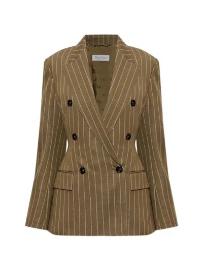 Max Mara Pinstripe Double-breasted Jacket In Green
