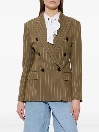 Max Mara Pinstripe Double-breasted Jacket In Green