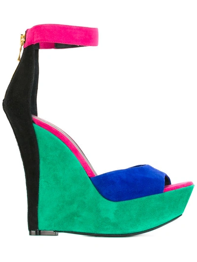 Balmain Suede Zia Platform Heels In Multicolor