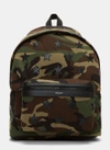 SAINT LAURENT Men’s Camouflage Star Appliqué Canvas Hunting Backpack in Khaki