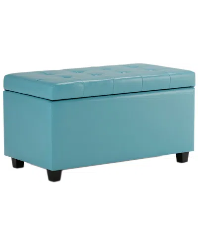 Simpli Home Cosmopolitan 34in Transitional Rectangle Storage Ottoman In Blue