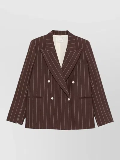 Alysi Double-breasted Pinstripe Blazer With Bold Structure In Brown
