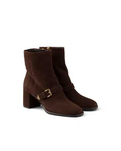 Prada Ankle Suede Boots In Brown