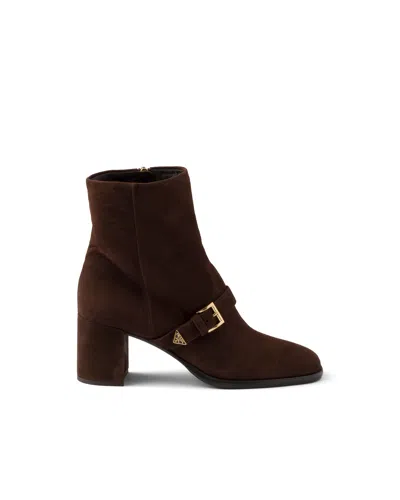 Prada Ankle Suede Boots In Brown