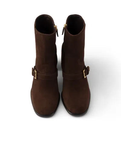 Prada Ankle Suede Boots In Brown