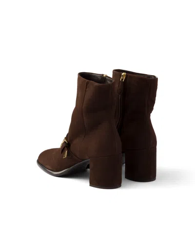 Prada Ankle Suede Boots In Brown