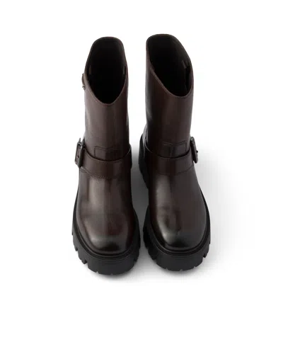 Prada Leather Booties In Brown