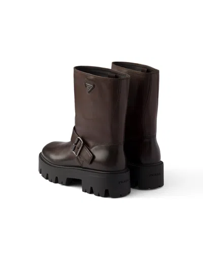 Prada Leather Booties In Brown