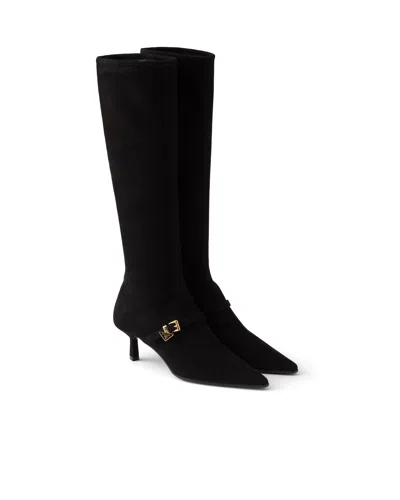 Prada Stretch Suede Boots In Multi