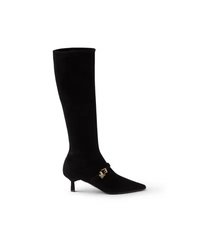 Prada Stretch Suede Boots In Multi