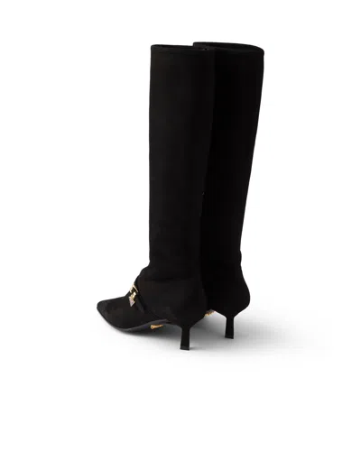Prada Stretch Suede Boots In Multi