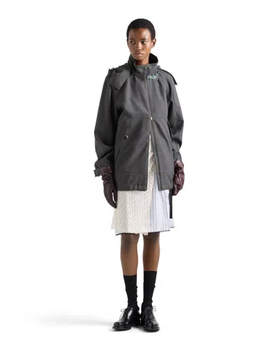 Prada Mélange Hopsack Wool Jacket In Grey