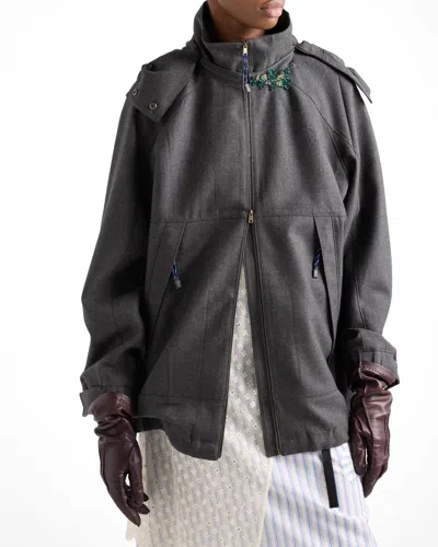 Prada Mélange Hopsack Wool Jacket In Grey