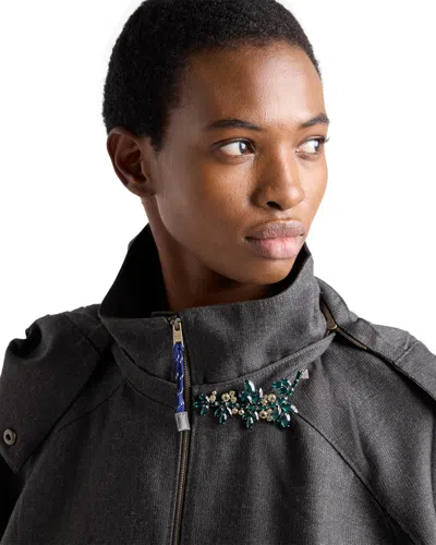 Prada Mélange Hopsack Wool Jacket In Grey