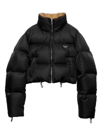Prada Cropped Fit Stand-up Collar Down Jacket In Black