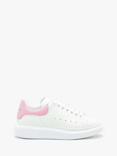 Alexander Mcqueen Oversize Sneakers In White Leather With Pink Suede Heel In White