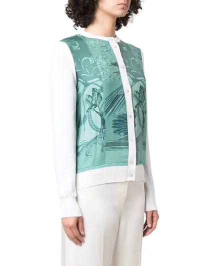Ferragamo Cardigan With Silk Panel Inserts In Green