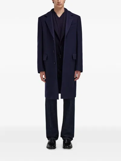 Ferragamo Single Breasted Coat In Blue