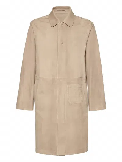 Ferragamo Suede Coat In Neutral
