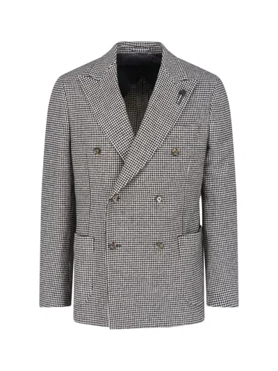 Lardini Double Breasted Blazer Houndstooth Pattern Buttons In Gray