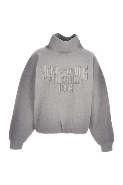 Acne Studios Brushed Cotton Fleece Funnel Neck Logo Sweatshirt With Balloon Hem In Transparent