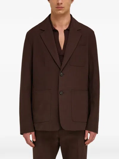 Ferragamo Single Breasted Blazer In Brown